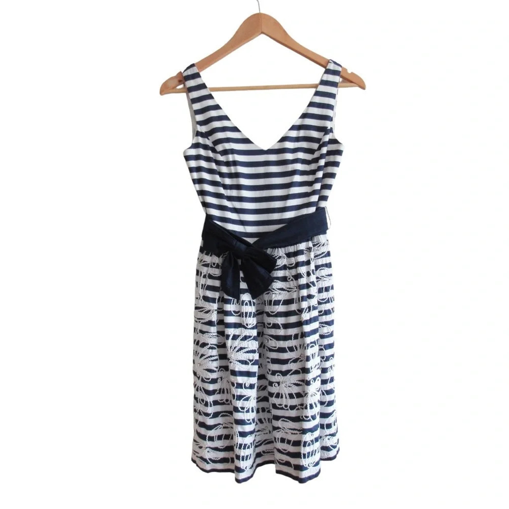 Lilly Pulitzer Roswell Dress 00 White Navy Stripes Sleeveless Preppy Coastal